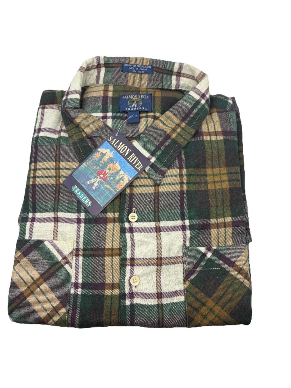 Salmon River Traders Men's 3XLT Vintage Plaid Flannel Shirt Green NWT Deadstock
